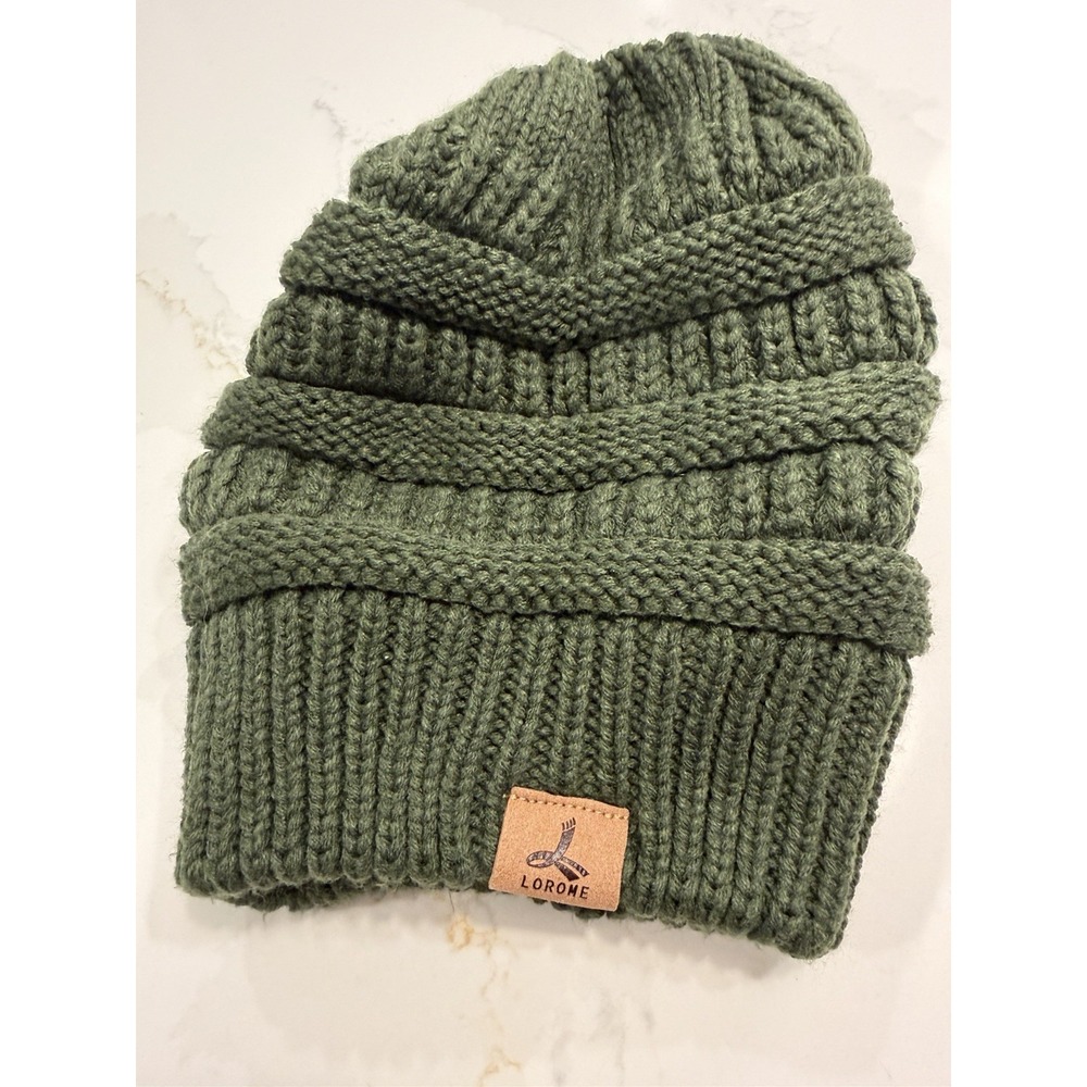 Lorome Women's Beanie Green One Size Acrylic Fleece Lined Knit
